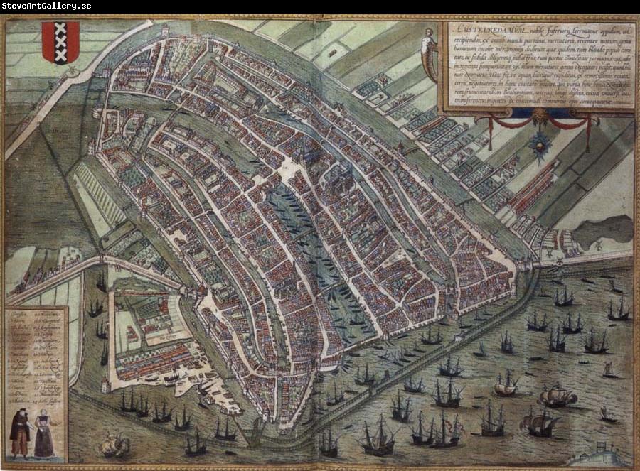 REMBRANDT Harmenszoon van Rijn Map of Amsterdam from Civitates Orbis Terrarum by Georg Brau and Frans Hogenburg